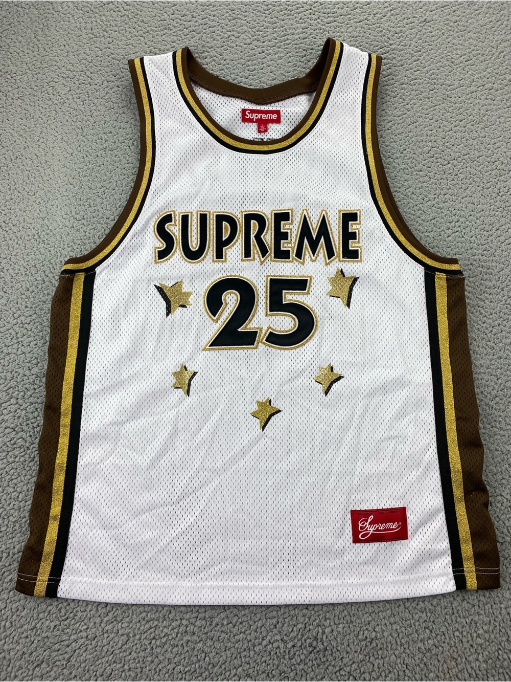 Supreme All Star Basketball Jersey SS25 White Brown Gold Highest 25 | Size L